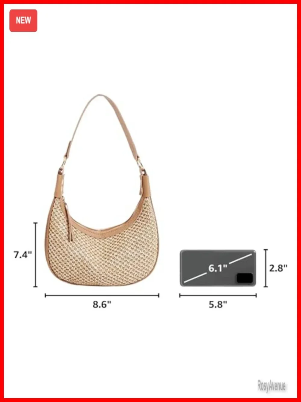Straw Beach Crescent Tote Mini Clutch Purse Underarm Vacation Handbag Summer